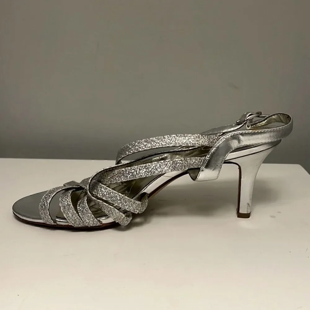 Alfani Alisa Silver Sparkly Strappy Heel Sandals Size 7.5M